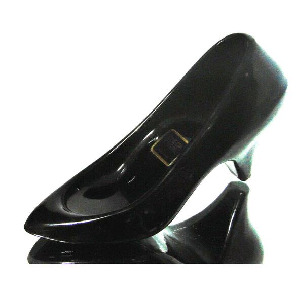 NEW Oneida Black Blown ART GLASS SLIPPER SHOE Ring Box Wedding Cake Topper Decor - Picture 8 of 13